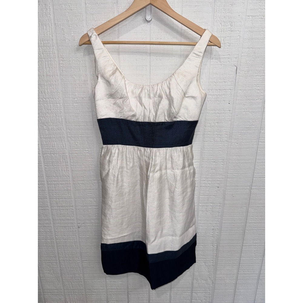 Adrianna Papell Cocktail Dress Womens 4 Ivory Navy Blue Empire Waist Colorblock